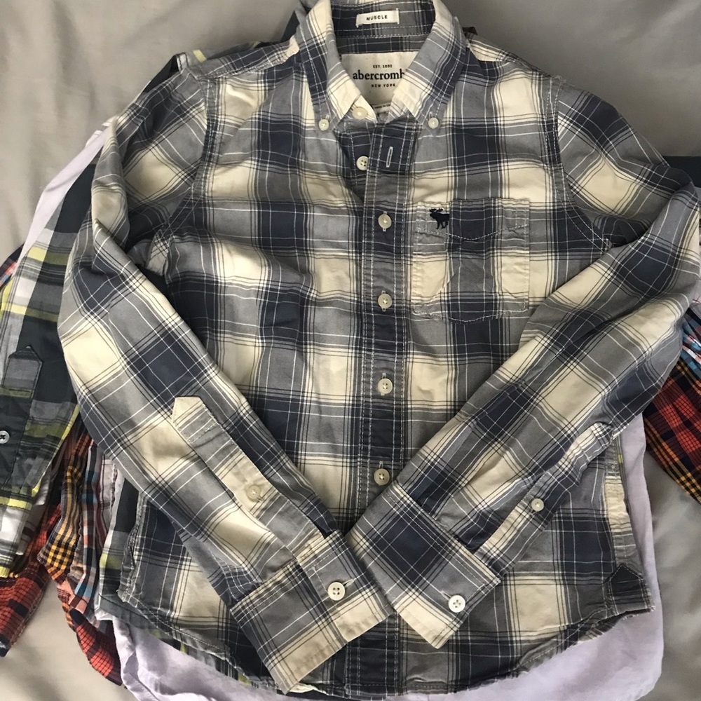 6 different Boys button down plaid shirts